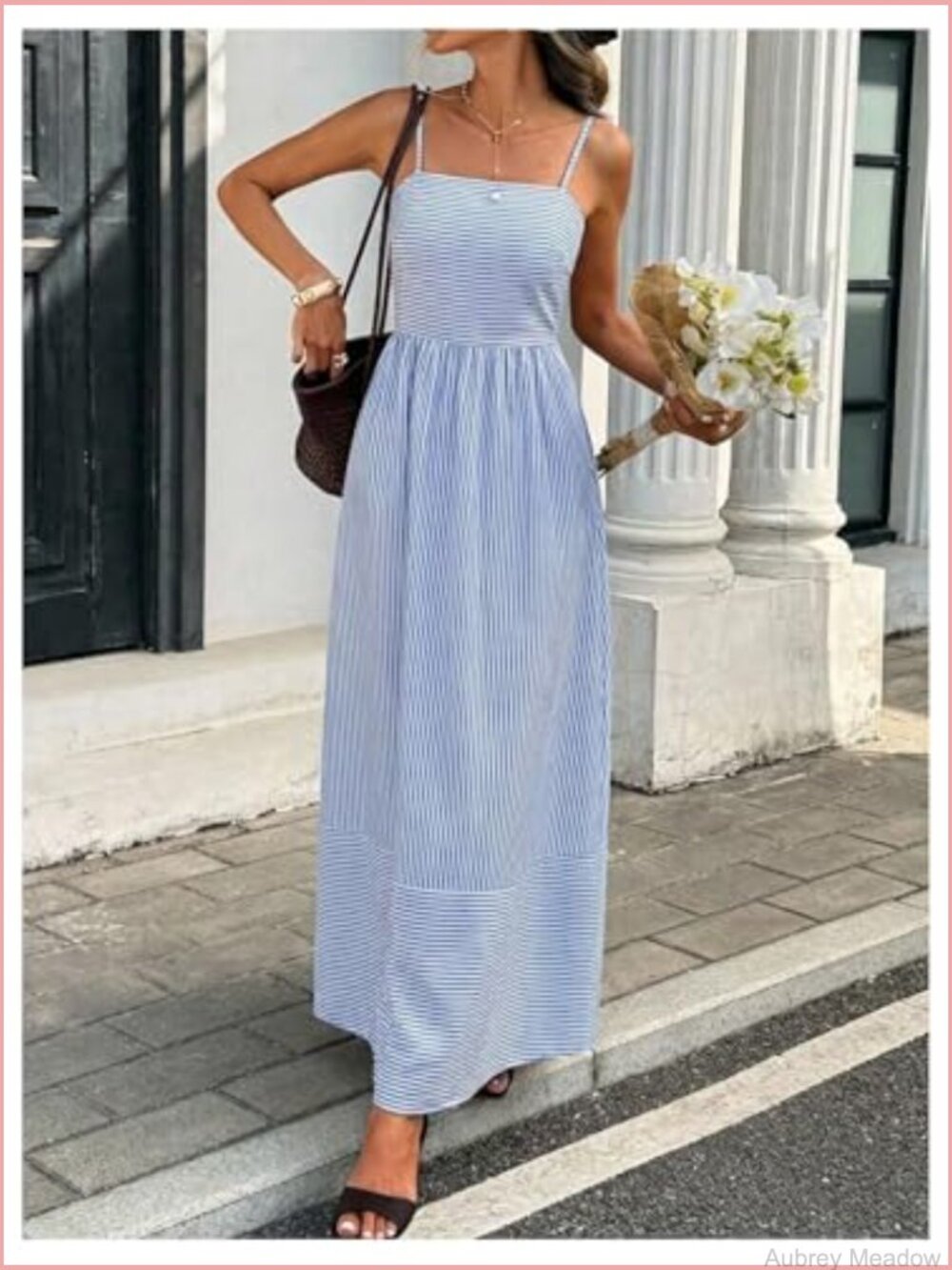 Striped Maxi Dress Spaghetti Strap Back Smocked Flowy Beach Dress - Picture 5 of 5